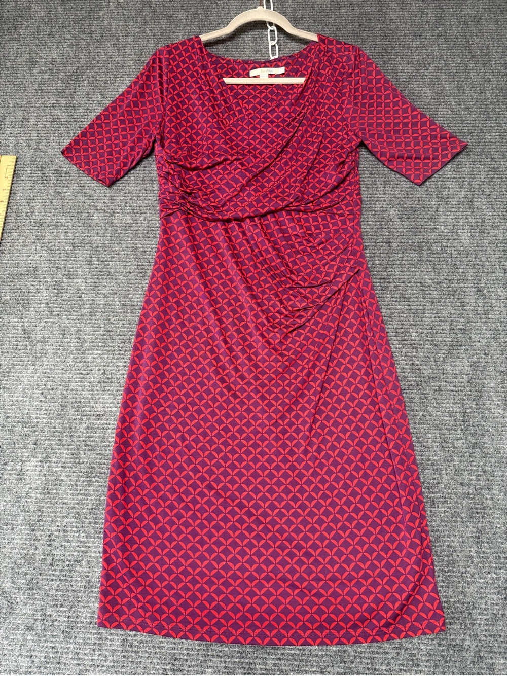 Boden Red and Pink Geometric Faux-Wrap Midi Dress